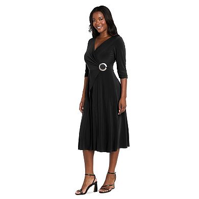 Petite R&M Richards Mock-Wrap Midi Dress with O-Ring Detail