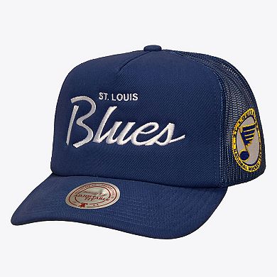 Men's Mitchell & Ness Blue St. Louis Blues Head Coach Trucker Adjustable Hat
