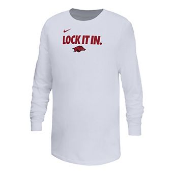 Youth Nike White Arkansas Razorbacks On-Court Bench Legend Dri-FIT Long Sleeve T-Shirt