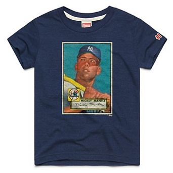 Youth Homage Mickey Mantle Navy New York Yankees Topps Baseball Card Tri-Blend T-Shirt