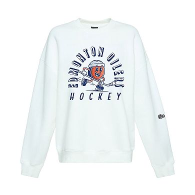 Women's Hype and Vice White Edmonton Oilers Action Mascot Oversized Sweatshirt