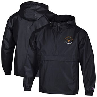 Men's Champion Black Texas Longhorns Packable Hooded Windbreaker Half-Zip Jacket