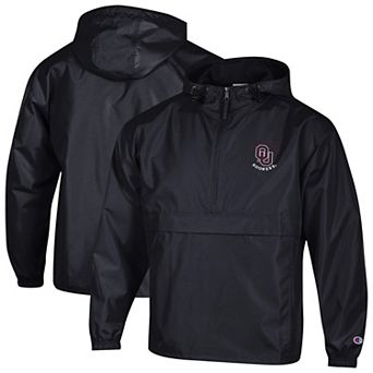 Men's Champion Black Oklahoma Sooners Packable Hooded Windbreaker Half-Zip Jacket