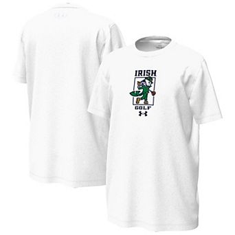 Youth Under Armour White Notre Dame Fighting Irish Golfing Leprechaun Tech Stretch Performance T-Shirt