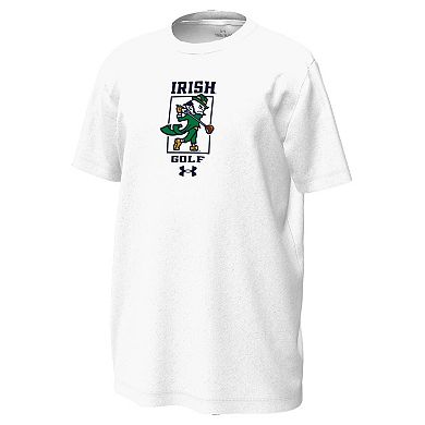 Youth Under Armour White Notre Dame Fighting Irish Golfing Leprechaun Tech Stretch Performance T-Shirt
