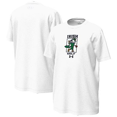 Youth Under Armour White Notre Dame Fighting Irish Golfing Leprechaun Tech Stretch Performance T-Shirt