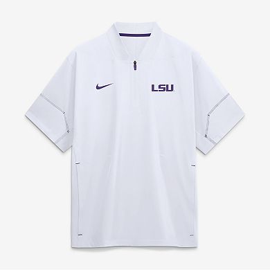 Men's Nike White LSU Tigers 2026 Sideline Short Sleeve Quarter-Zip Coaches Jacket