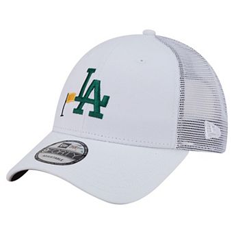 Men's New Era White Los Angeles Dodgers Flag 9FORTY Trucker Adjustable Hat