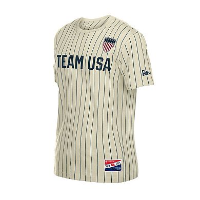 Men's New Era Cream Team USA Mesh Back Pinstripe T-Shirt
