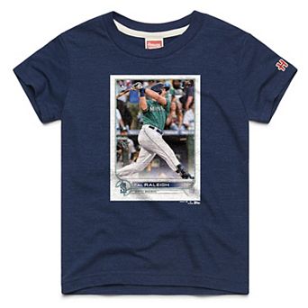 Youth Homage Cal Raleigh Navy Seattle Mariners Topps Baseball Card Tri-Blend T-Shirt