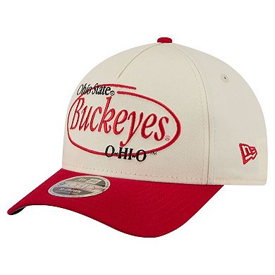 Men's New Era Natural/Scarlet Ohio State Buckeyes Prepster 9FORTY M-Crown Adjustable Hat