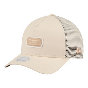 Women's New Era Cream Detroit Lions Tonal Patch M-Crown A-Frame 9FORTY Trucker Adjustable Hat