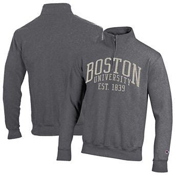 Men's Champion Heather Gray Boston University Established Date Quarter-Zip Pullover