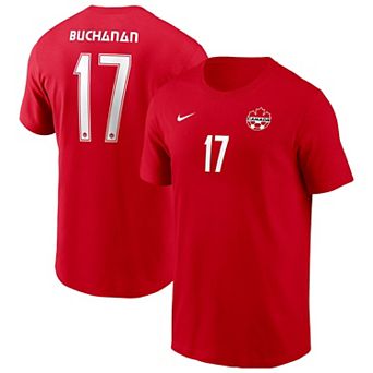 Men's Nike Tajon Buchanan Red Canada Soccer Home Name & Number T-Shirt