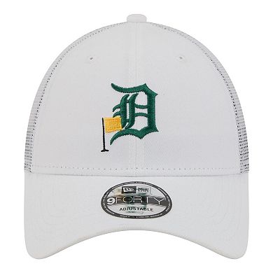 Men's New Era White Detroit Tigers Flag 9FORTY Trucker Adjustable Hat