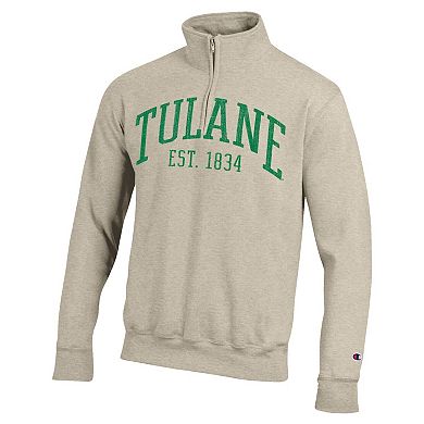 Men's Champion Cream Tulane Green Wave Established Date Quarter-Zip Pullover
