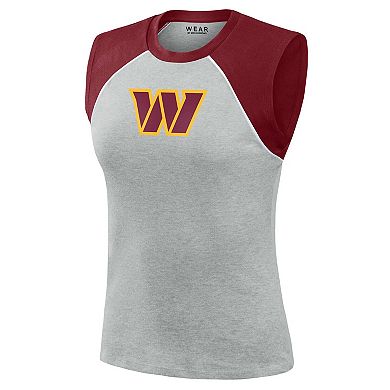 Women's WEAR by Erin Andrews Heather Gray Washington Commanders Cropped Raglan Tank Top