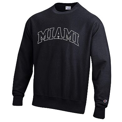 Men's Champion Black Miami Hurricanes Reverse Weave Crewneck Sweatshirt