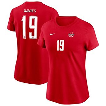 Women's Nike Alphonso Davies Red Canada Soccer Home Name & Number T-Shirt