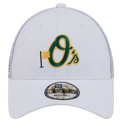 Men's New Era White Baltimore Orioles Flag 9FORTY Trucker Adjustable Hat