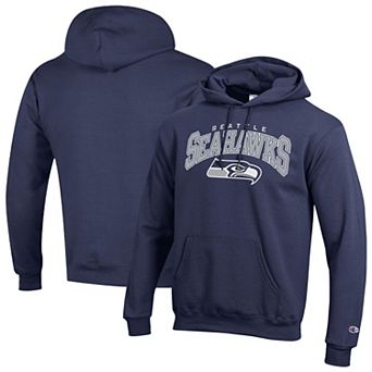 Men's Champion College Navy Seattle Seahawks Powerblend Arch over Logo Hoodie