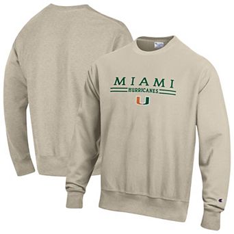 Men's Champion Oatmeal Miami Hurricanes Reverse Weave Crewneck Sweatshirt