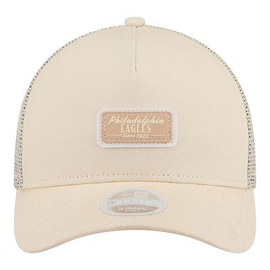 Women's New Era Cream Philadelphia Eagles Tonal Patch M-Crown A-Frame 9FORTY Trucker Adjustable Hat