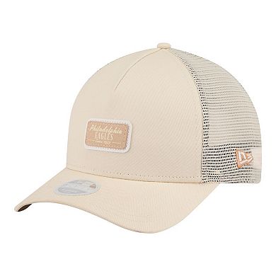 Women's New Era Cream Philadelphia Eagles Tonal Patch M-Crown A-Frame 9FORTY Trucker Adjustable Hat