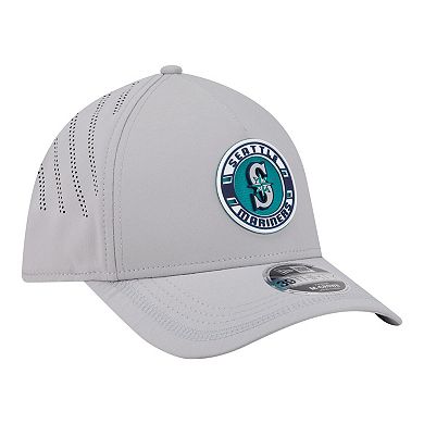 Men's New Era Gray Seattle Mariners Patch 39THIRTY A-Frame M-Crown Perforated Flex Hat