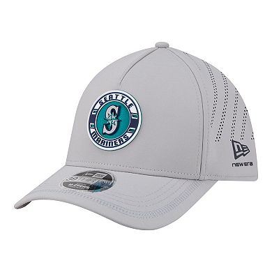 Men's New Era Gray Seattle Mariners Patch 39THIRTY A-Frame M-Crown Perforated Flex Hat