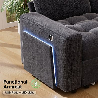 Opoiar 102" 5-Seat Sleeper Sectional Sofa, Pull-Out Bed, Reclining Back, USB & Storage, L-Shape