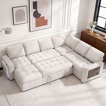 Opoiar 102" 5-Seat Sleeper Sectional Sofa, Pull-Out Bed, Reclining Back, USB & Storage, L-Shape