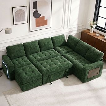 Opoiar 102" 5-Seat Sleeper Sectional Sofa, Pull-Out Bed, Reclining Back, USB & Storage, L-Shape