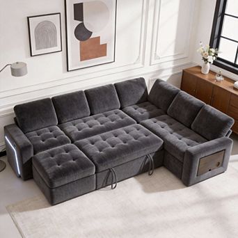 Opoiar 102" 5-Seat Sleeper Sectional Sofa, Pull-Out Bed, Reclining Back, USB & Storage, L-Shape