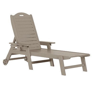 3-Piece Outdoor Patio Chaise Lounge Chair with Wheels & Cup Holder with Patio Side Table