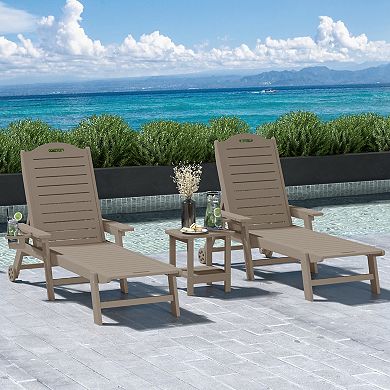 3-Piece Outdoor Patio Chaise Lounge Chair with Wheels & Cup Holder with Patio Side Table