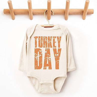 Turkey Day Block Distressed - Baby Long Sleeve Bodysuit