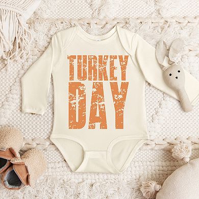 Turkey Day Block Distressed - Baby Long Sleeve Bodysuit