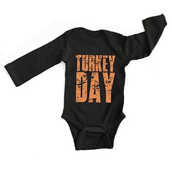 Turkey Day Block Distressed - Baby Long Sleeve Bodysuit