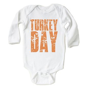 Turkey Day Block Distressed - Baby Long Sleeve Bodysuit