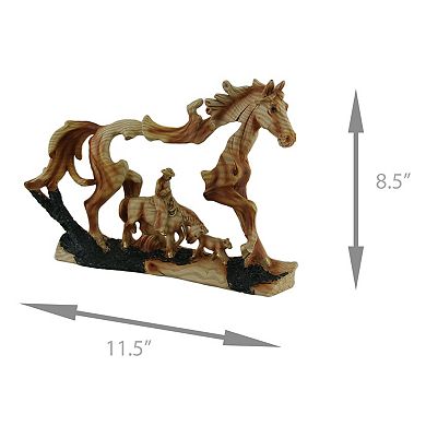 Horse and Cowboy Faux Wood Carving Statue