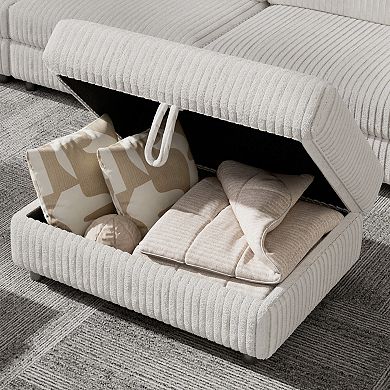Opoiar 93" Corduroy Sofa with Ottoman, Deep Seat Couch, Washable Covers, Tool-Free Assembly