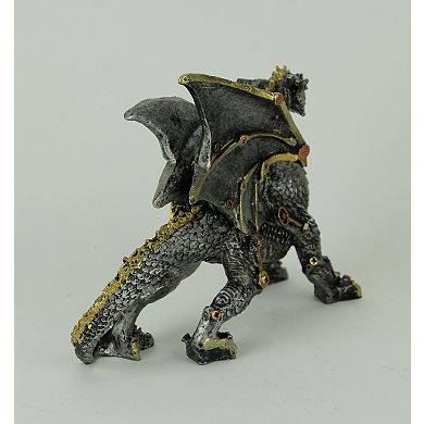Metallic Silver and Gold Gothic Steampunk Dragon Statue