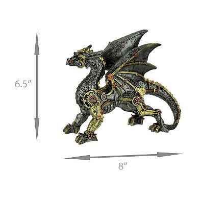 Metallic Silver and Gold Gothic Steampunk Dragon Statue