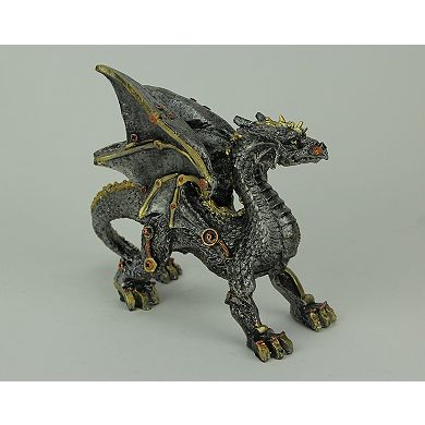 Metallic Silver and Gold Gothic Steampunk Dragon Statue