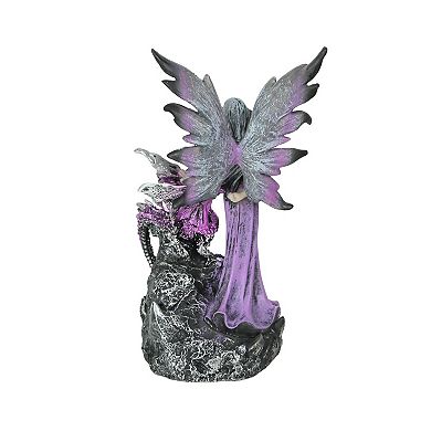 Amethyst Purple Fairy And Dragon LED Lighted Geode Statue