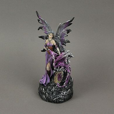 Amethyst Purple Fairy And Dragon LED Lighted Geode Statue