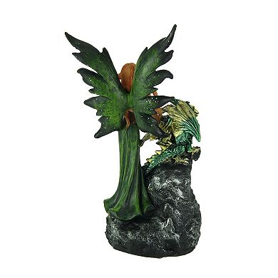 Emerald Green Fairy And Dragon LED Lighted Geode Statue