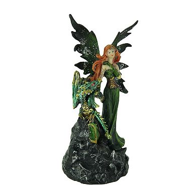 Emerald Green Fairy And Dragon LED Lighted Geode Statue