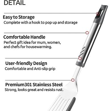 Fish Spatula, Heat-Resistant Silicone Edge, Flexible for Nonstick Cooking